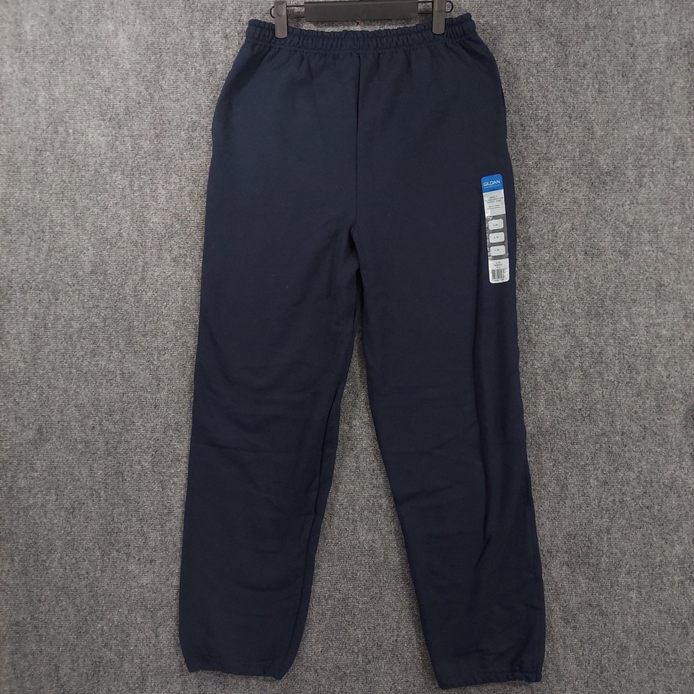 Gildan Pants Mens L Blue Sweatpants Fleece Closed Bottom Pockets Elastic‎ Waist